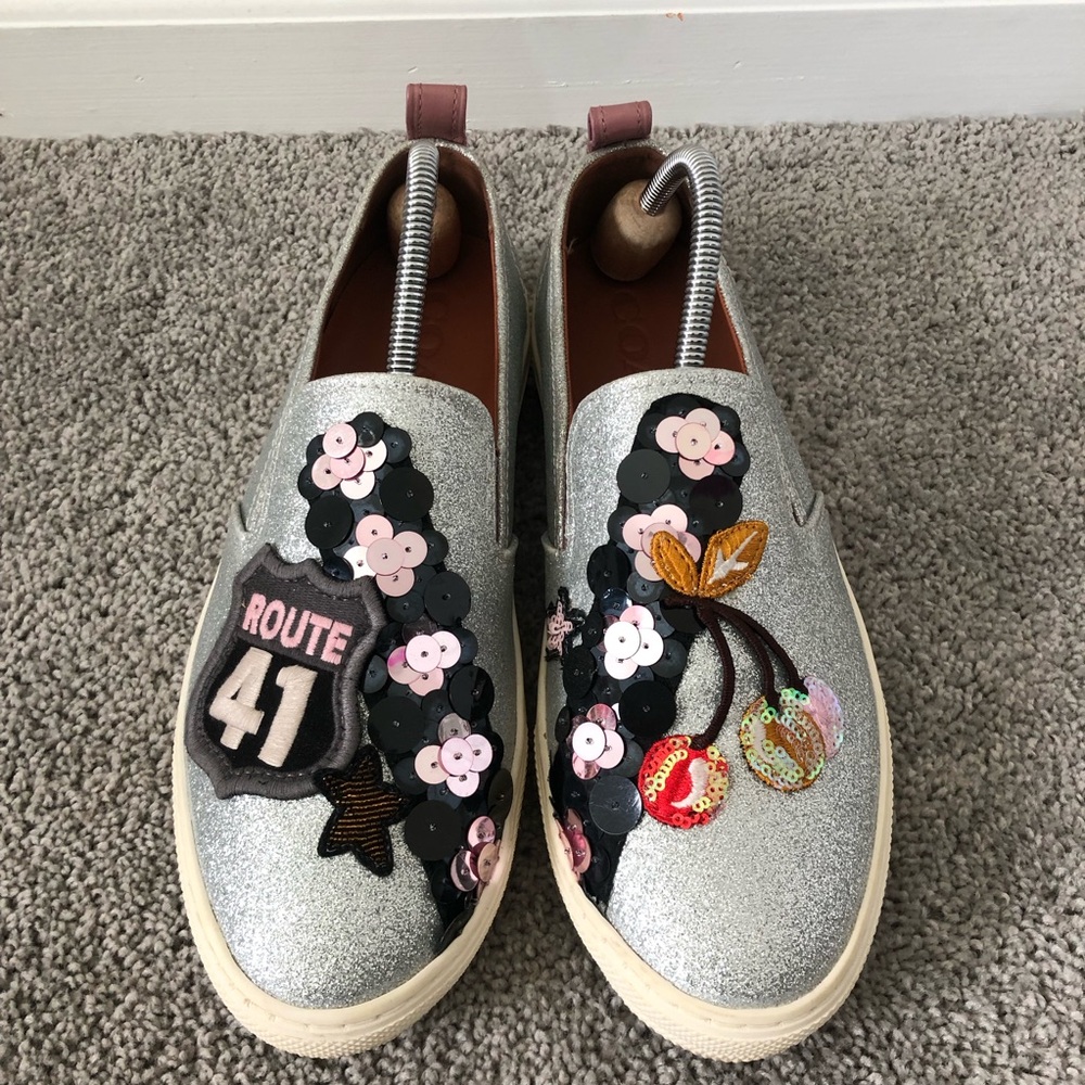 Coach Silver Sequin Embellished Slip-On Sneakers size 11